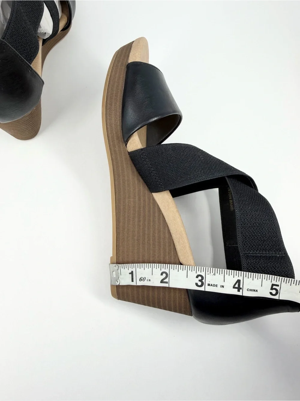 Dr. Scholls Barton-Band Wedge Sandals Black Faux Leather/Fabric Size 6M